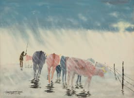John Koenakeefe Mohl; Cattle in the Windy Rain