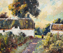Sydney Carter; Thatched Cottage with Figure