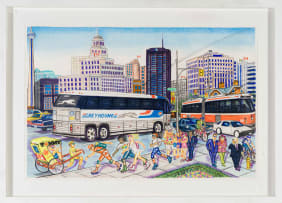 Tommy Motswai; Durban Cityscape with Greyhound Bus