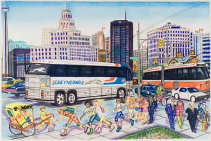 Tommy Motswai; Durban Cityscape with Greyhound Bus