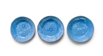 Hylton Nel; Blue plate with flower motifs, three