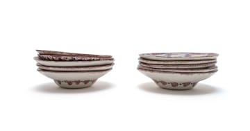 Hylton Nel; Plate with purple rim and blue leaf motif, ten