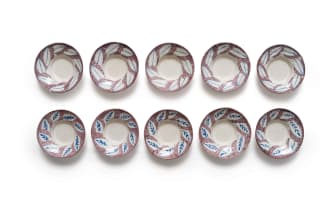 Hylton Nel; Plate with purple rim and blue leaf motif, ten
