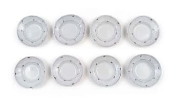 Hylton Nel; White and black plates with asymmetrical motifs, seven
