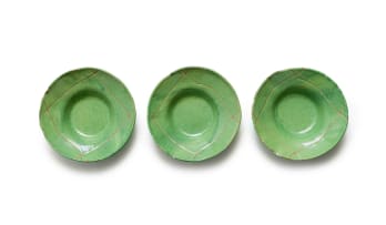 Hylton Nel; Green dish with line pattern, three