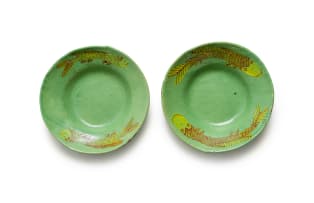 Hylton Nel; Green bowl with fish motif, two