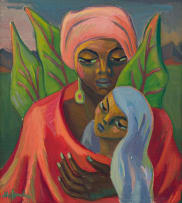 Maggie Laubser; Portrait of a Woman and Child with Decorative Leaves