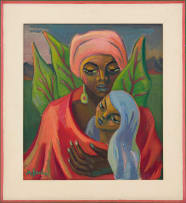Maggie Laubser; Portrait of a Woman and Child with Decorative Leaves