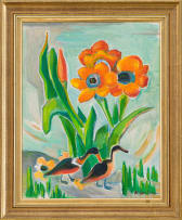 Maggie Laubser; Flowers and Ducks in a Landscape