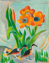 Maggie Laubser; Flowers and Ducks in a Landscape