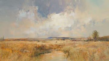 Christopher Tugwell; Farm Landscape with Two Figures in the Distance