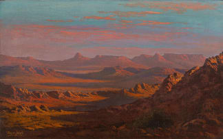 Tinus de Jongh; Mountainous Landscape at Sunset