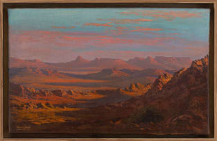 Tinus de Jongh; Mountainous Landscape at Sunset