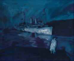 Clive van den Berg; Ship Leaving a Dock at Night