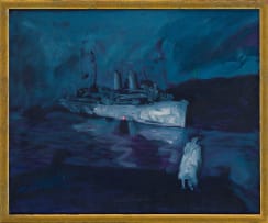 Clive van den Berg; Ship Leaving a Dock at Night