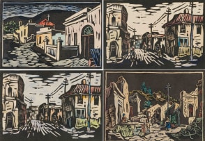 Gregoire Boonzaier; Cape Street Scenes with Figures, four