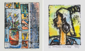 Solomon Siko; A View Through the Window; African Sunrise (recto), African Sunrise Study (verso), two