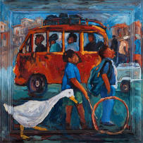 Solomon Siko; Figures in a Car with Geese