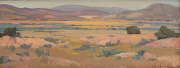 Piet van Heerden; Landscape with Mountains in the Distance