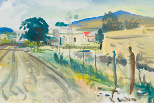 Gerhard Batha; Roadside Farmhouse with Windmill