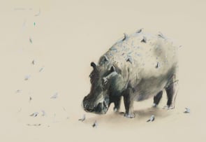 William Kentridge; Untitled (Hippo and Oxpeckers)
