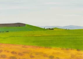 Nico Verboom; Farm Landscape with Mountains