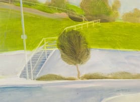 Nico Verboom; Street Scene with Stairs and a Tree