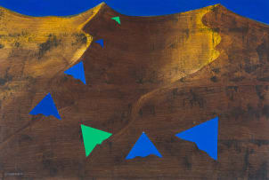 Peter Webber; Mountainous Landscape with Green and Blue Triangles