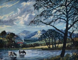 Robert Brooks; Cattle Watering in a Mountainous Landscape