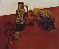 Jennifer Lynne Crooks; Still Life with Bottles and Wine Glass