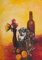 Jennifer Lynne Crooks; Still Life with Bottle and Roses