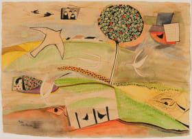 Pieter van der Westhuizen; Abstract Landscape with Chickens, Birds and a Tree