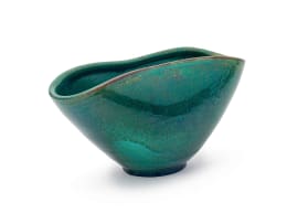 Linn Ware/Ceramic Studio; Green vase with pinched rim