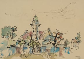 Gregoire Boonzaier; Street Scene with Mosque and Green Minaret