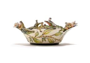 George Manyathela and Thabo Molefe; Bowl with vervet monkey, crocodile and lotus decoration