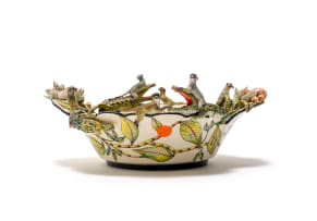 George Manyathela and Thabo Molefe; Bowl with vervet monkey, crocodile and lotus decoration