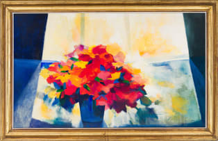 Fiona Ewan Rowett; Vase of Flowers on a Windowsill