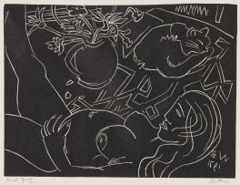 Walter Battiss; Reclining Nude and Cat (Belinda Pregnant with Veronica)