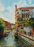 Carlo Sdoya; Canal Scene with Boats
