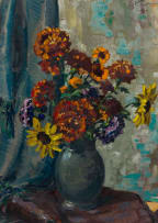Otto Klar; Vase of Sunflowers and Chrysanthemums