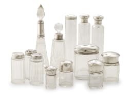 A miscellaneous group of Victorian silver-mounted glass bottles, Walter Harrison Walter, Birmingham, 1900