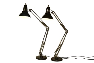Jac Jacobsen; Pair of black enamel anglepoise desk lamps, for Luxo, Norway