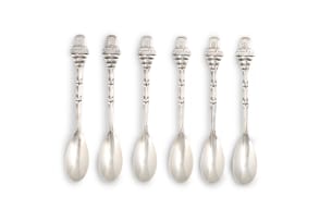A set of six Voortrekker commemorative monument teaspoons, Zilverfabriek Voorschooten, The Netherlands, c.1938