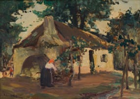 Hugo Naudé; Cottage with Figures