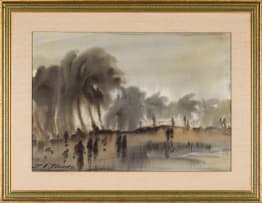 Pralhad Anant Dhond; Beachscape with Figures and Palms