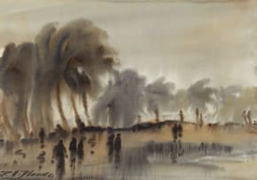 Pralhad Anant Dhond; Beachscape with Figures and Palms