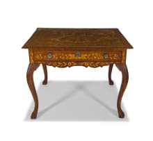 Queen Anne style walnut and marquetry inlaid side table, 19th century