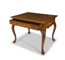 Queen Anne style walnut and marquetry inlaid side table, 19th century