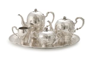A German silver five-piece tea service, M H Wilkens & Söhne, Bremen-Hemelingen, .800 standard, 19th century