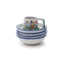 Linn Ware/Ceramic Studio; Personalised bowls and mug with animal and floral decoration, five